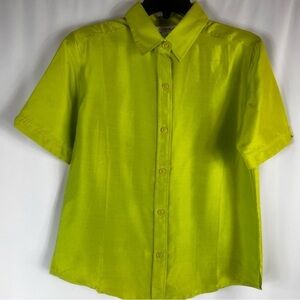 Corina modest Preppy 100% Silk Top Blouse S 
Button Bright Green  Shirt